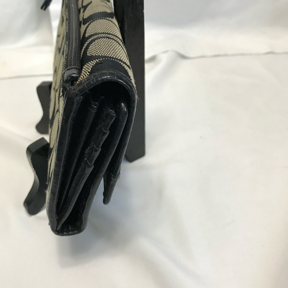 Coach Monogram Pleated Jacquard Gray & Black Canvas and Leather Long Wallet - Picture 4 of 12